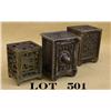 Image 1 : Lot of three old metal banks, the first is  marked “State Safe” embossed on the front  door with com