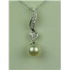 Image 1 : Elegant 14 karat white gold ladies custom  design pendant set with a fine round pearl  and pave set 