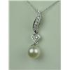 Image 2 : Elegant 14 karat white gold ladies custom  design pendant set with a fine round pearl  and pave set 