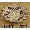 Image 1 : Papago woven basket approx. 12” diameter and  approx. 2-1/2” deep and in overall good  condition; co
