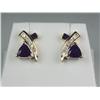 Image 1 : Stylish 14 karat yellow gold ladies custom  design earrings set with two trilliant cut  blue Iolites