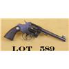 Image 1 : Colt Officer’s Model DA revolver, .38 cal.,  6” round barrel, blue finish, checkered  medallion wood