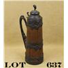 Image 1 : Large German-style wood and metal tankard  stein approx. 15-1/2” in height showing an  oak body with