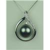 Image 1 : Marvelous 14 karat white gold ladies custom  made pendant set with a center fine round  black pearl 