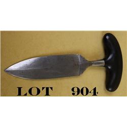 Modern constructed push dagger with wood grip  and Damascus patterned blade approx. 7”  overall with