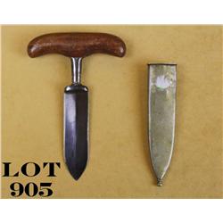 Modern copy of a push dagger with metal  sheath that shows greater age. The knife is  approx. 6” ove