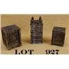 Image 1 : Lot of three early metal banks, two  constructed like banks, the first is approx.  4” x 2-1/2” x 2-1