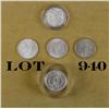 Image 1 : Lot of 5 U.S. Morgan silver dollars,  ungraded, including an 1897, an 1888, a 1921,  an 1878 in a be