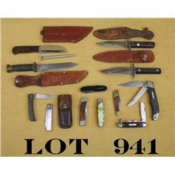 Lot of 12 collectible knives including a  large Buck folder; a Schrade folder with  leather belt she