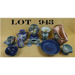 Lot of 10 pieces of collectible Roseville  porcelain pieces including a beautiful flower  vase with 