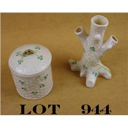 Lot of two pieces of Belleek porcelain, one  is a bud vase approx. 6” in height and the  other a sma