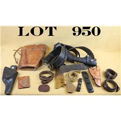 Lot of misc. leather holsters and related  items including two holsters and associated  cartridge be
