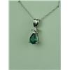 Image 2 : Pleasant 14 karat white gold ladies pendant  set with a pear shape Chatham created emerald  weighing
