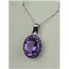Image 2 : Vibrant 10 karat white gold ladies pendant  set with a center Amethyst weighing approx.  3.00 carats
