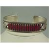 Image 1 : Very finely crafted and handmade ladies  sterling silver bangle with red coral inlays  and signed by