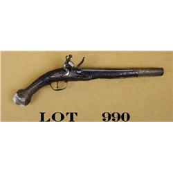 Arabic flintlock pistol, .62 cal., 12” steel  barrel with decorations and hallmarks, raised  carved 