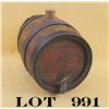 Image 1 : Antique oak keg with iron bands approx. 10”  in length and approx. 7” in diameter with an  old cast 