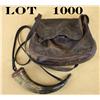 Image 1 : Early large leather pouch and powder horn in  well-worn condition and both showing a great  look and