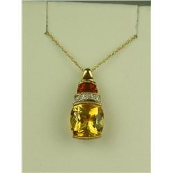 Stylish 10 karat yellow gold ladies custom  made pendant fine set with citrines and pave  set diamon