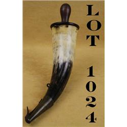 Interesting British proofed large musket horn  approx. 12” overall with old wood plug and  large scr