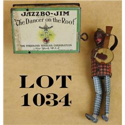 Old painted animated tin toy circa 1020’s  entitled “The Dancer on the Roof”  by The  Ferdinand Stra