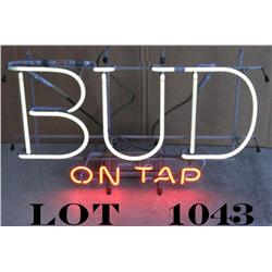 Bud Neon Beer sign, approx. 17” x 28” in  overall good condition at time of  description.  Est.:  $1
