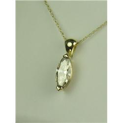 Dazzling 14 karat yellow gold ladies  solitaire pendant fine set with a center MQ  cut diamond weigh