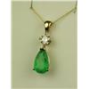 Image 2 : Terrific 14 karat yellow gold ladies custom  made pendant set with a center fine green  pear shape e