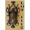 Image 1 : Beautiful leaded stained glass and wrought  iron chandelier approx. 26” high and approx.  11” square