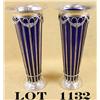Image 1 : Pair of magnificent European silver vases w/  cobalt blue glass inserts measuring approx 16  1/4" in