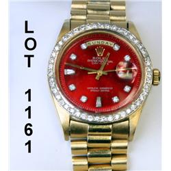 Custom Rolex President Man's 18kt wristwatch  with diamond dial, diamond bezel, candy apple  red dia