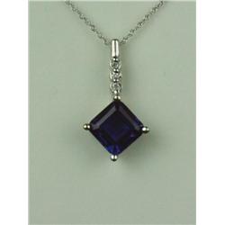 Very elegant 14 karat white ladies custom  made pendant set with a center square cut  created Alexan