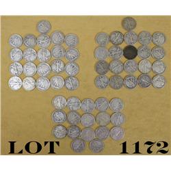 Lot of 57 walking-liberty fifty-cent pieces,  various dates, circulated. Est: $250 - $500