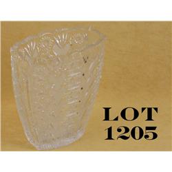 Heavy cut crystal flower vase, approx. 9” x  8” x 4-1/2” overall and in excellent  condition at time