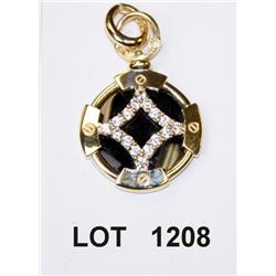 14kt yellow gold pendant encasing a round  black onyx set with CZs. Est: $300 - $400
