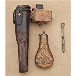 KM Navy accessory set consisting of holster,  flask, and capper. All KM marked, and  numbered. Holst