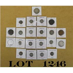 Lot of US collector’s coins including large  Cent, 1856 seated liberty $0.25 piece,  various 1850’s 
