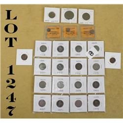 Collector’s lot of 7 walking liberty  fifty-cent pieces; antique European coins; 16  nickels, 8 Barb