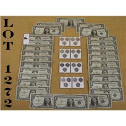 28 silver certificate notes and 24 one-cent  steel wartime pennies. Est: $100 - $300