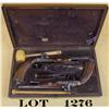 Image 1 : Cased pair of percussion dueler/target  pistols,  .50 cal., 8” octagon barrels,  engraved lock plate