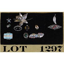 Lot of 10 silver jewelry pieces, 1940’s to  70’s and one small gold ring set with rubies  and diamon