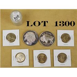 Two 2oz silver rounds; 5 Sacajawea $1, 2001;  20 1944-S walking-liberty half-dollars. AU to  Unc. Es