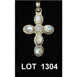 Sterling silver cross set with 6 moonstone.  Est: $75 - $100