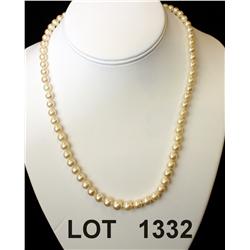 Strand of graduated fine pearl necklace from  5.5mm – 9mm with a 14kt gold clasp. Est: $500  - $750