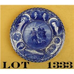 Flo blue souvenir plate from Lewis and Clark  Centennial, Portland, Oregon, 1905. Marked  “Staffords