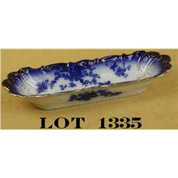 Flo blue and gold gilt decorated porcelain  dish marked W. P. with fleur de lis and  China. Natural 