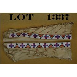 Pair of soft hide beaded Indian style  leggings in very good condition; age unknown;  bead strips sh