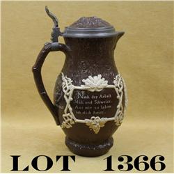 Large Mettlach pitcher/stein, approx. 13” in  height and approx. 6” in diameter in overall  very goo