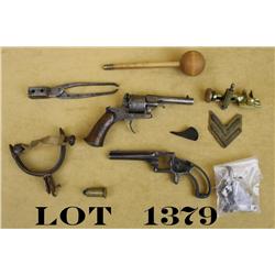 Misc. collectors lot including an antique  pinfire revolver in parts, the frame and  barrel only of 