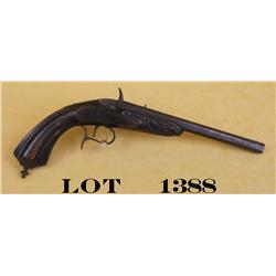 Belgian single shot parlor pistol, approx.  15” overall with an approx. 9” octagon  barrel, raised c